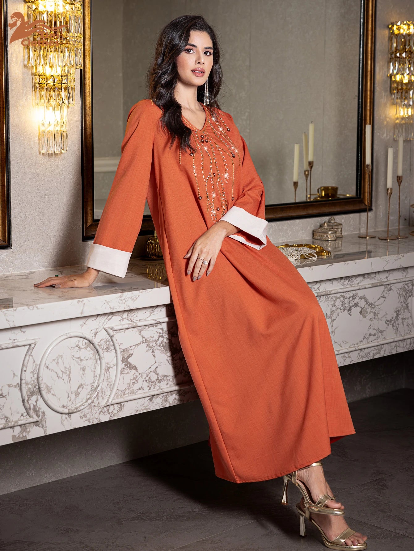 Middle East Latest Abaya Fashion Kaftan Dresses Hand-stitched Diamond Dubai Arabic Robe Muslim Dress for Women
