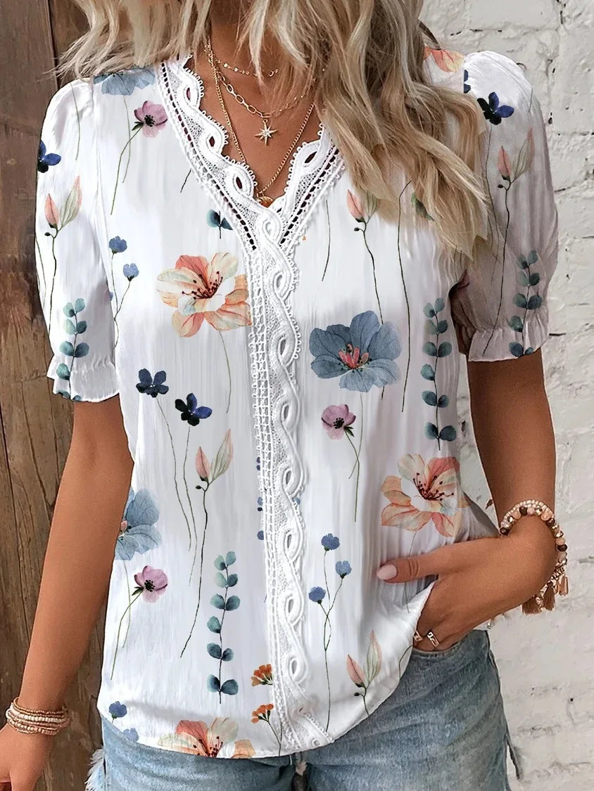 2025 Fashion Casual Vacation Shirt Women Summer V Neck Hollow Out Solid Color Blouse Female Elegant Striped Jacquard Casual Tops