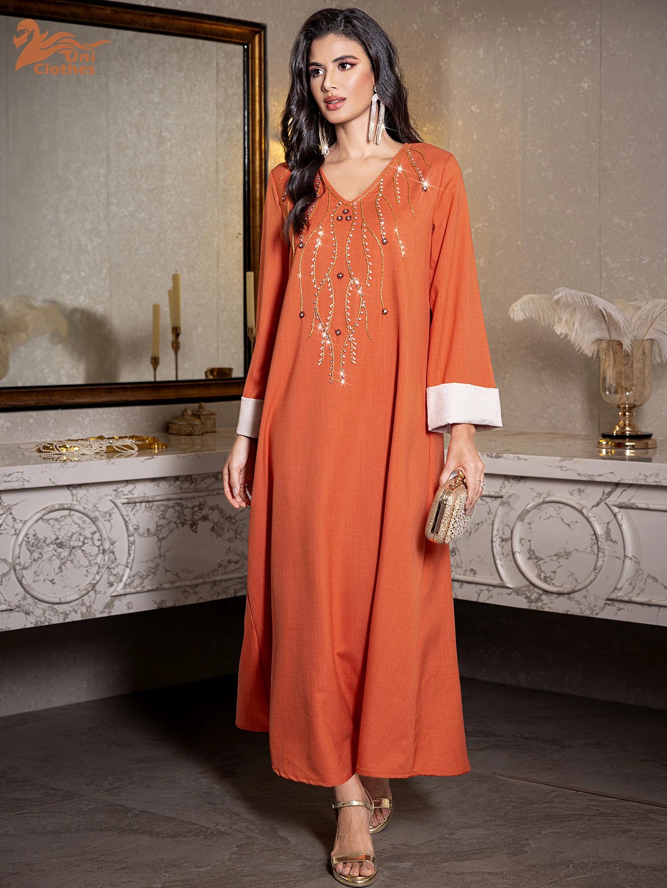 Middle East Latest Abaya Fashion Kaftan Dresses Hand-stitched Diamond Dubai Arabic Robe Muslim Dress for Women