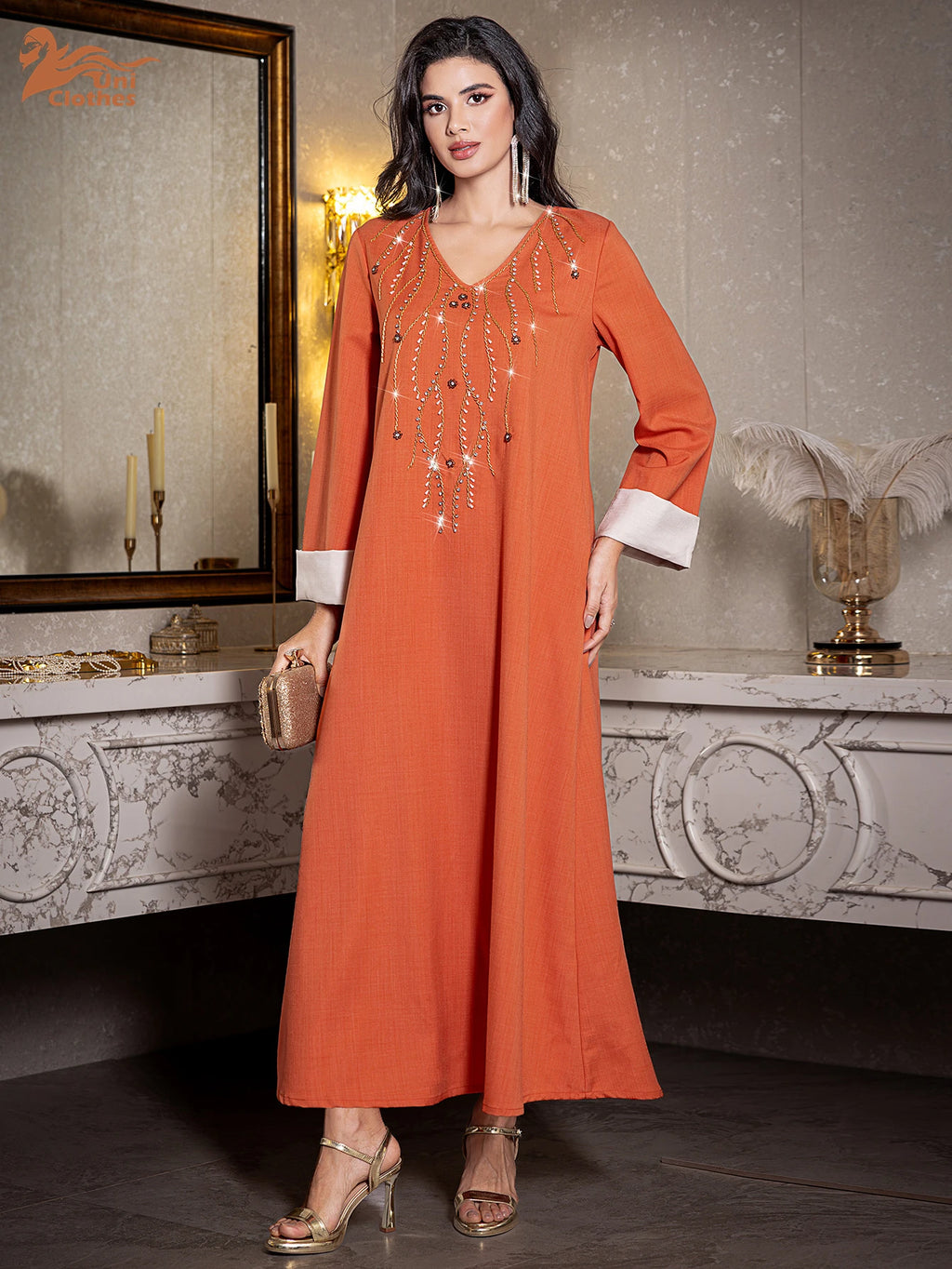 Middle East Latest Abaya Fashion Kaftan Dresses Hand-stitched Diamond Dubai Arabic Robe Muslim Dress for Women