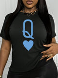 Women's Casual T-Shirt With Poker Card Queen Pattern, Spring & Summer For New Year Clothes Graphic Tees Women Tops