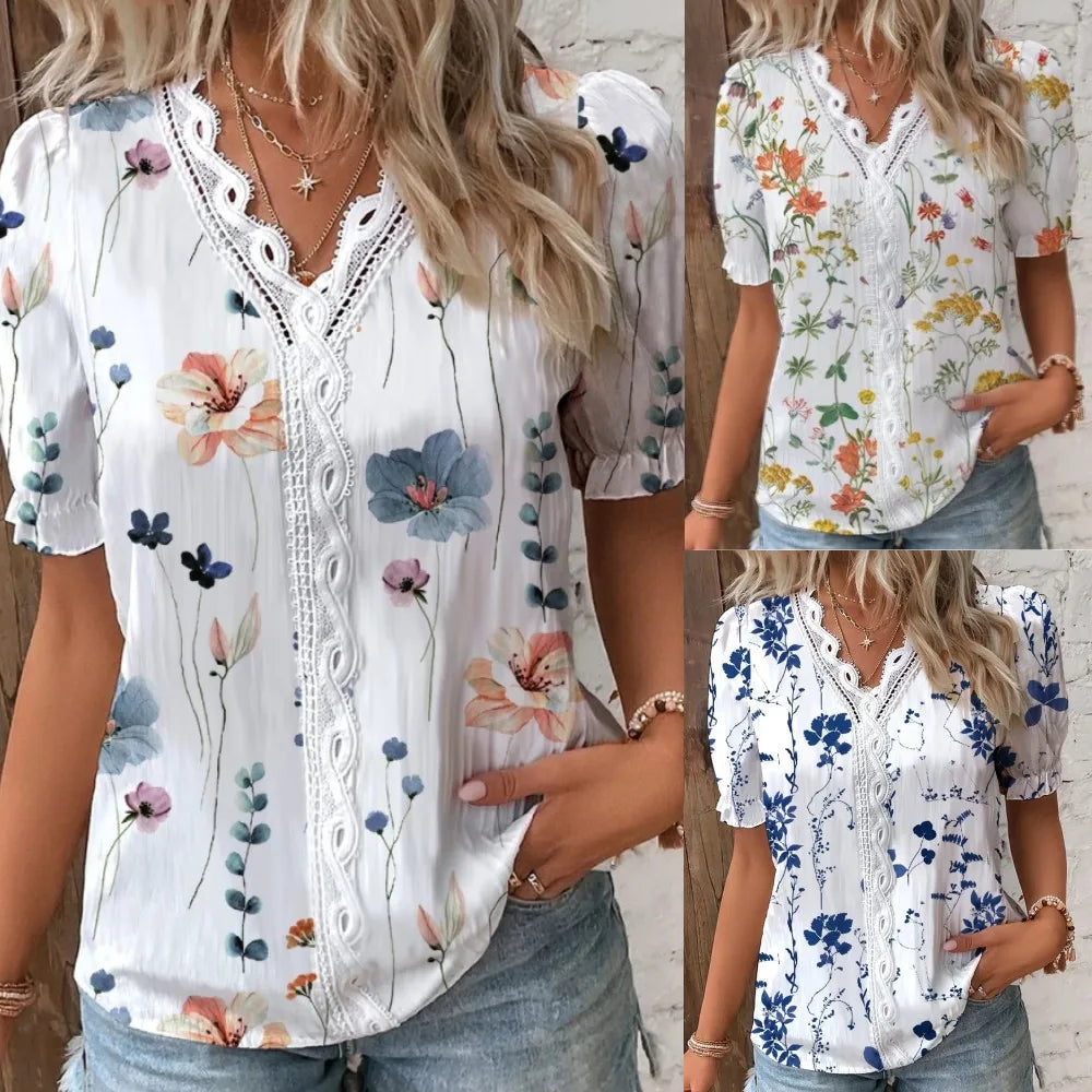 2025 Fashion Casual Vacation Shirt Women Summer V Neck Hollow Out Solid Color Blouse Female Elegant Striped Jacquard Casual Tops