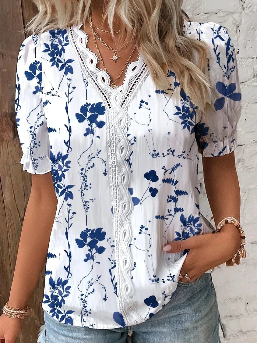 2025 Fashion Casual Vacation Shirt Women Summer V Neck Hollow Out Solid Color Blouse Female Elegant Striped Jacquard Casual Tops