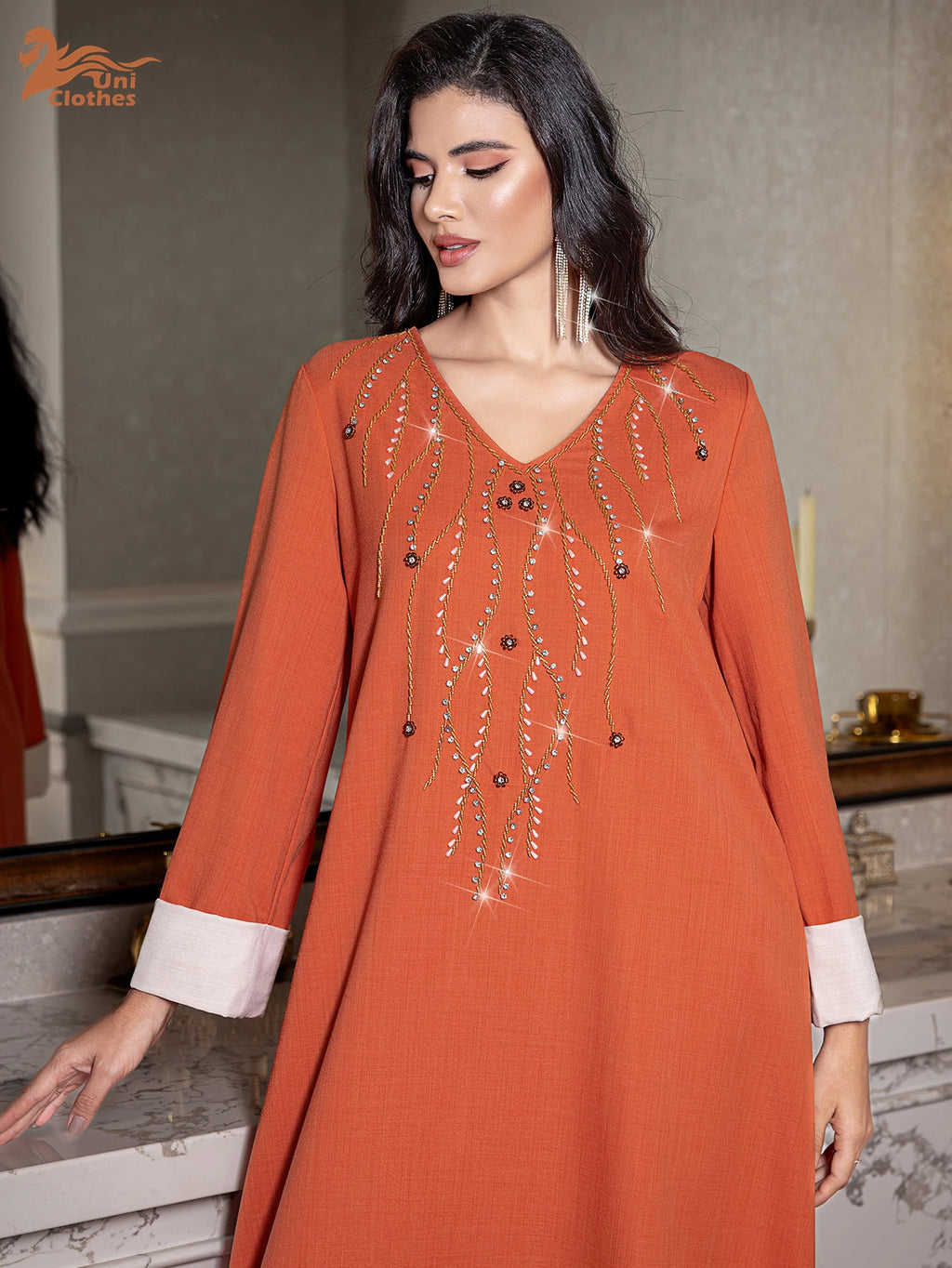 Middle East Latest Abaya Fashion Kaftan Dresses Hand-stitched Diamond Dubai Arabic Robe Muslim Dress for Women