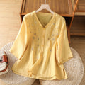 Cotton Linen Women's Shirt Summer High-end Flax Mom Tussah Linen Shirt Luxury Sensation V-neck Overhead Thin Artistic Style B...